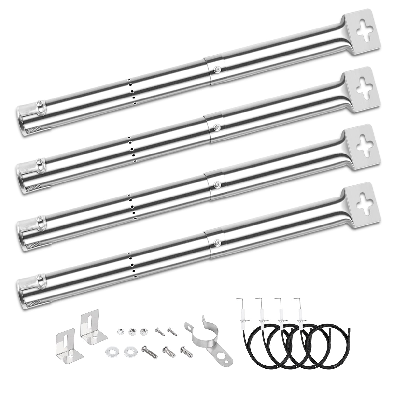 Denmay 31CM to 44CM Adjustable Burner Tube for Outback, Blooma, Fire Mountain, Berkley, Jamie Olivier, Uniflame, Napoleon, Charbroil, CosmoGrill, Broil King,Stainless Steel Grill Burner Pipe, 4 PCS