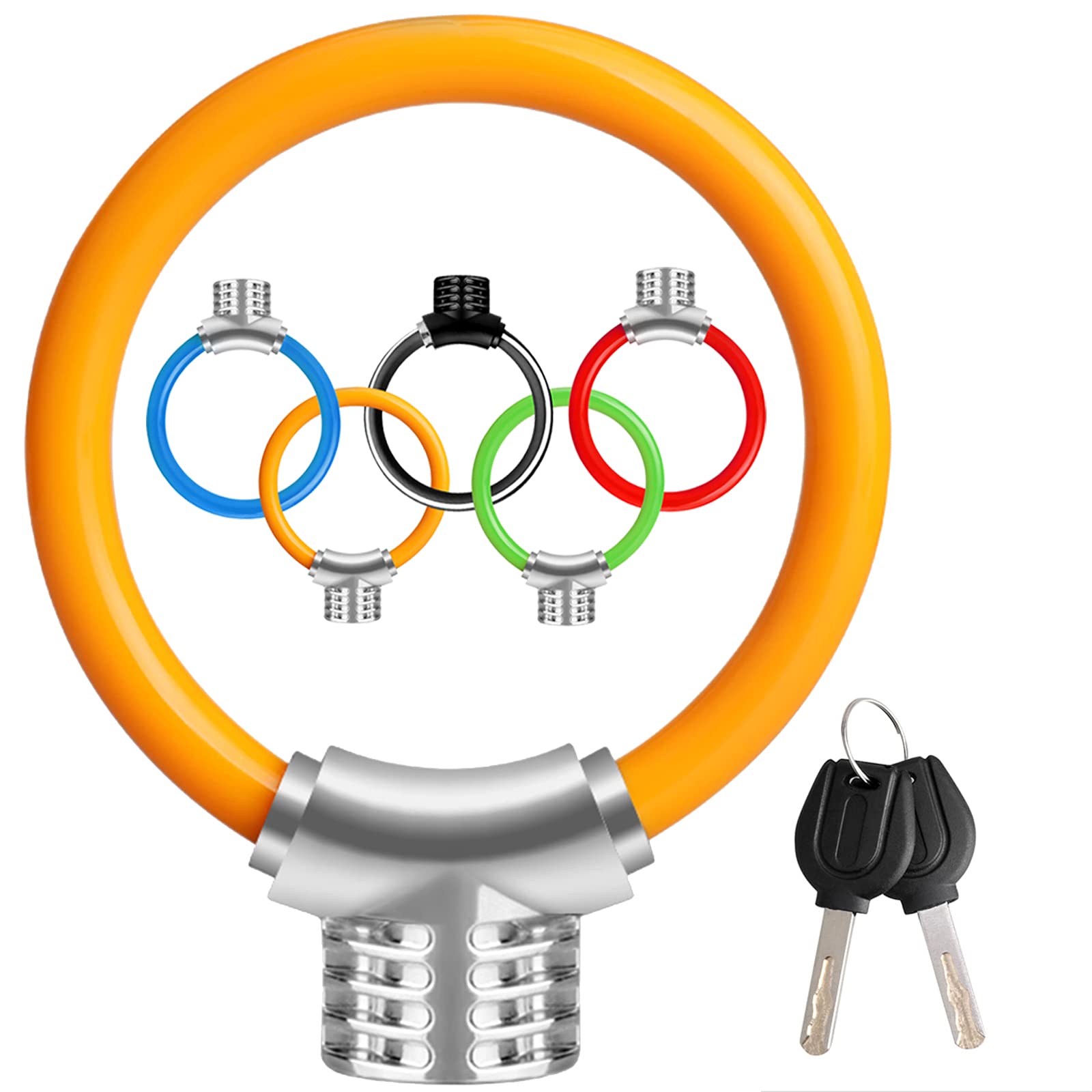 Bicycle Lock,Small Portable Ring Safety Anti-Theft Tamper Proof Shear Resistance Thickened Steel Cable Alloy,Apply to Mountain Bike Road Cycling Touring Foldable Bicycle (Orange)