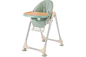 Ezebaby Baby High Chair, Portable High Chair with Adjustable Heigh and Recline, Foldable High Chair for Babies and Toddler with 4 Wheels, High Chair for Toddlers with Removable Tray-(Green)