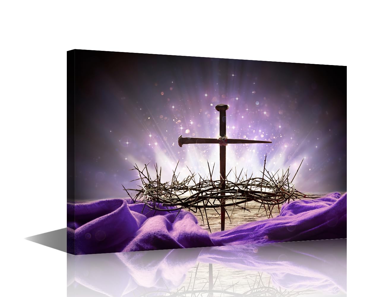 TISHIRON Wall Art for Living Room Crown of Thorns Bedroom Wall Decor Purple Wall Paintings for Office Jesus Crosses Print On Canvas Modern Artwork Stretched and Framed Ready to Hang, 16" Wx24 H