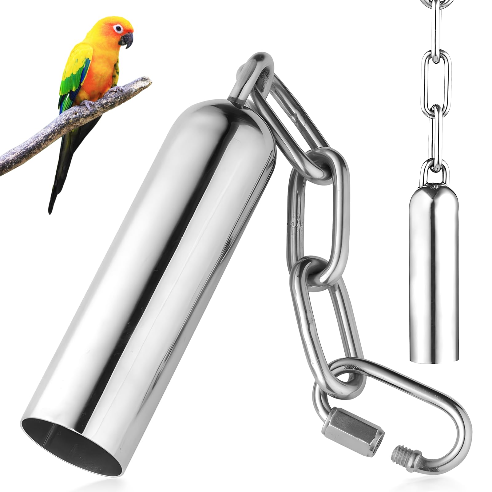 Stainless Steel Bell Toys For Parrots 2 pcs, Stainless Steel Bells Toy with Sweet Sound for Bird Parrot Macaw African Greys Cockatoo Parakeet Cockatiels