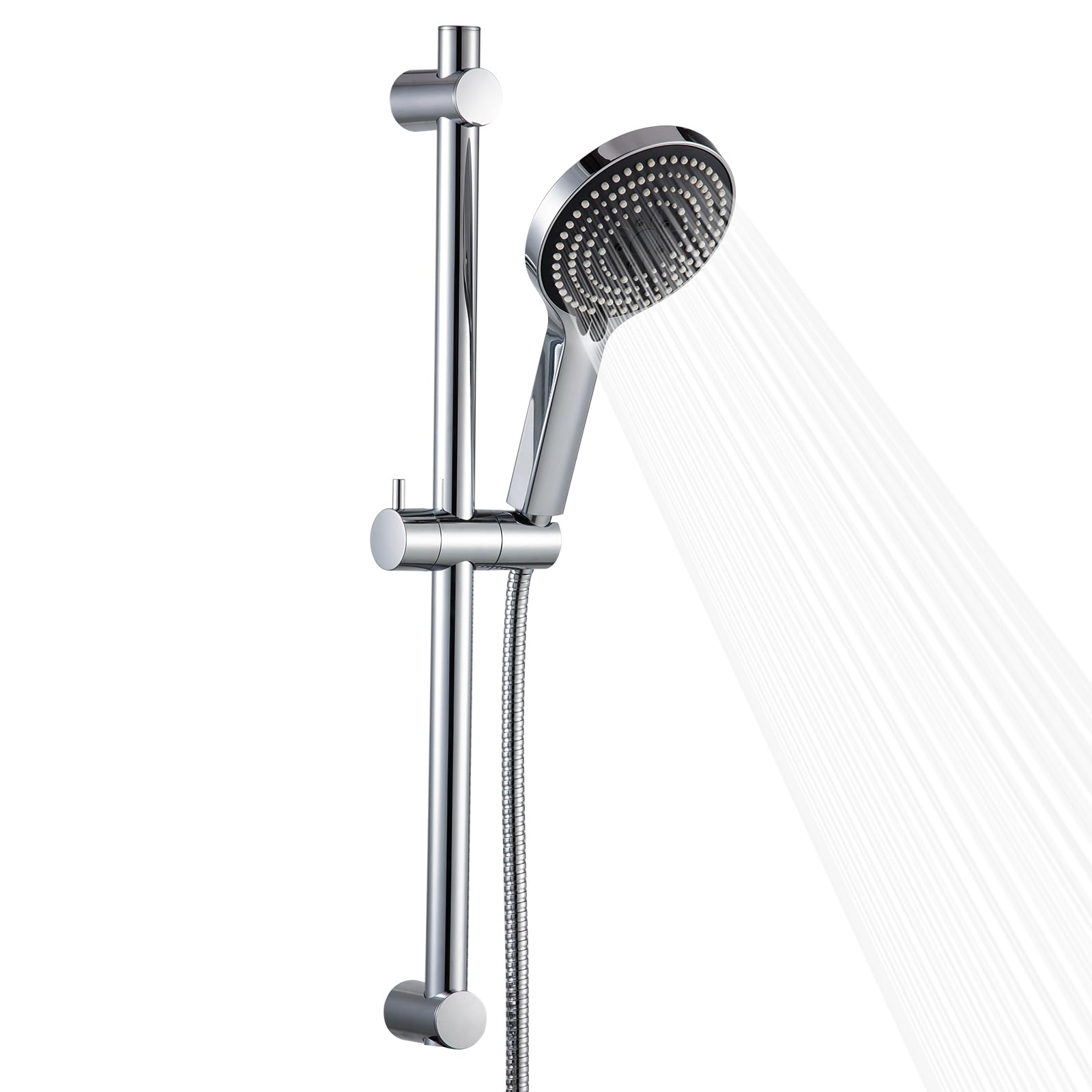 OFFO Shower Slide Bar with 6 Modes Shower Head Set, 1.5m Stainless Steel Hose,Adjustable 60cm Riser Rail and High Pressure Handheld Showerhead,Chrome