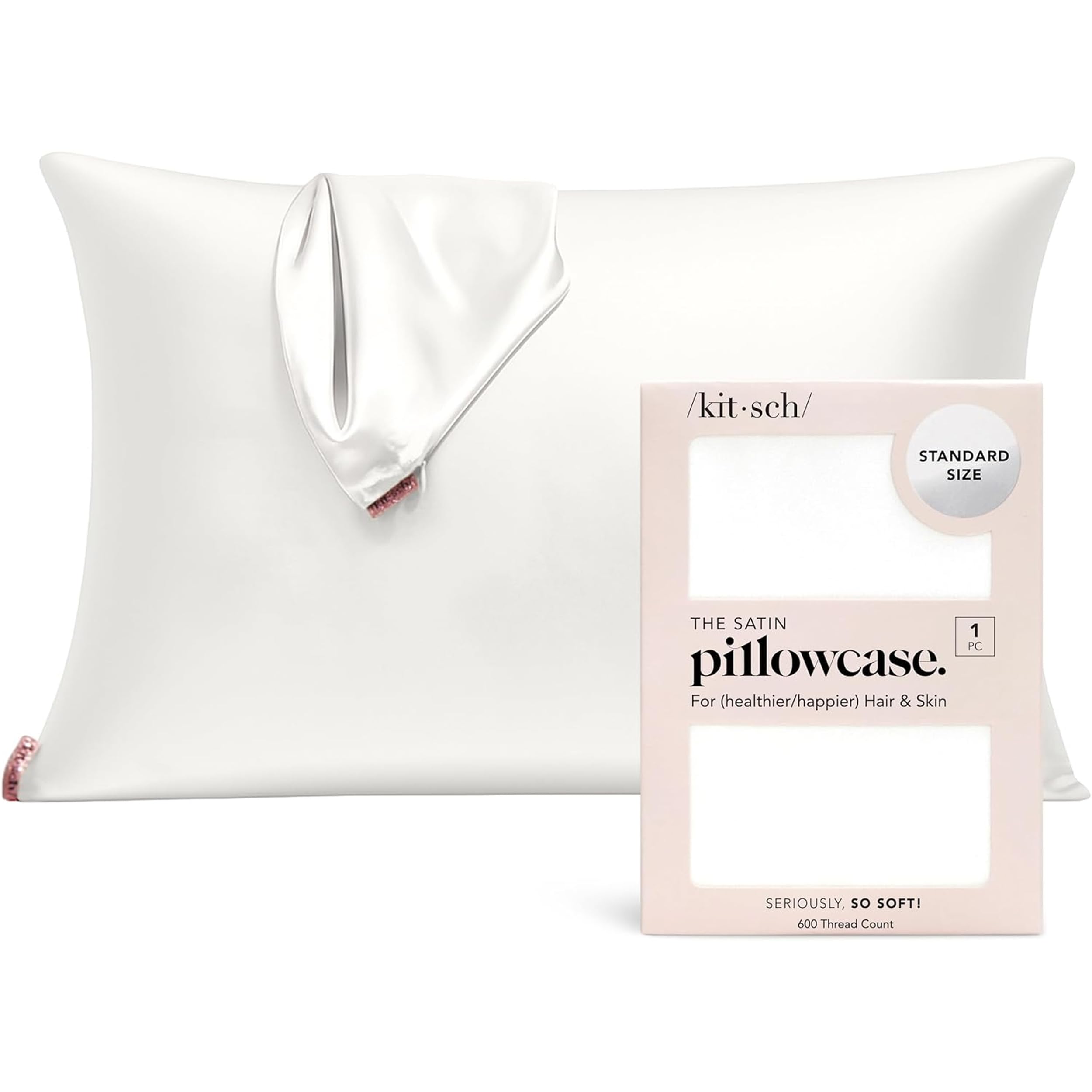 Kitsch Satin Pillowcase with Zipper for Hair & Skin - Softer Than Silk Pillow Cases, Smooth Cooling Satin Pillow Case, Wrinkle-Free, Machine Washable - Pillow Cases Standard Size 48x66 cm - Ivory