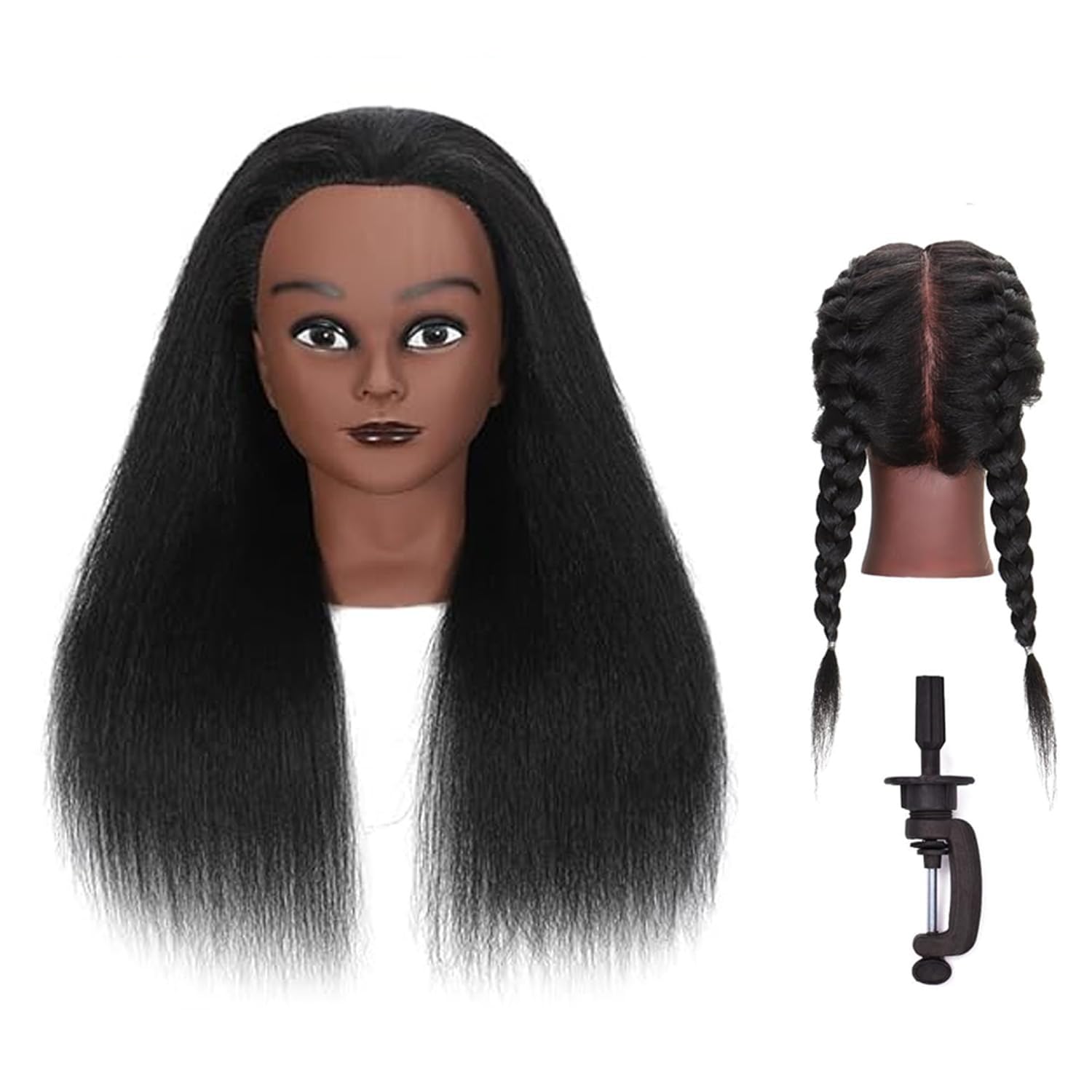 Photo 1 of 16 Inch 100% Real Hair Mannequin Head Training Head Manikin Cosmetology Doll Head for Hairdresser Practice Braiding Hair Styling with Clamp stand (16 -Inch)