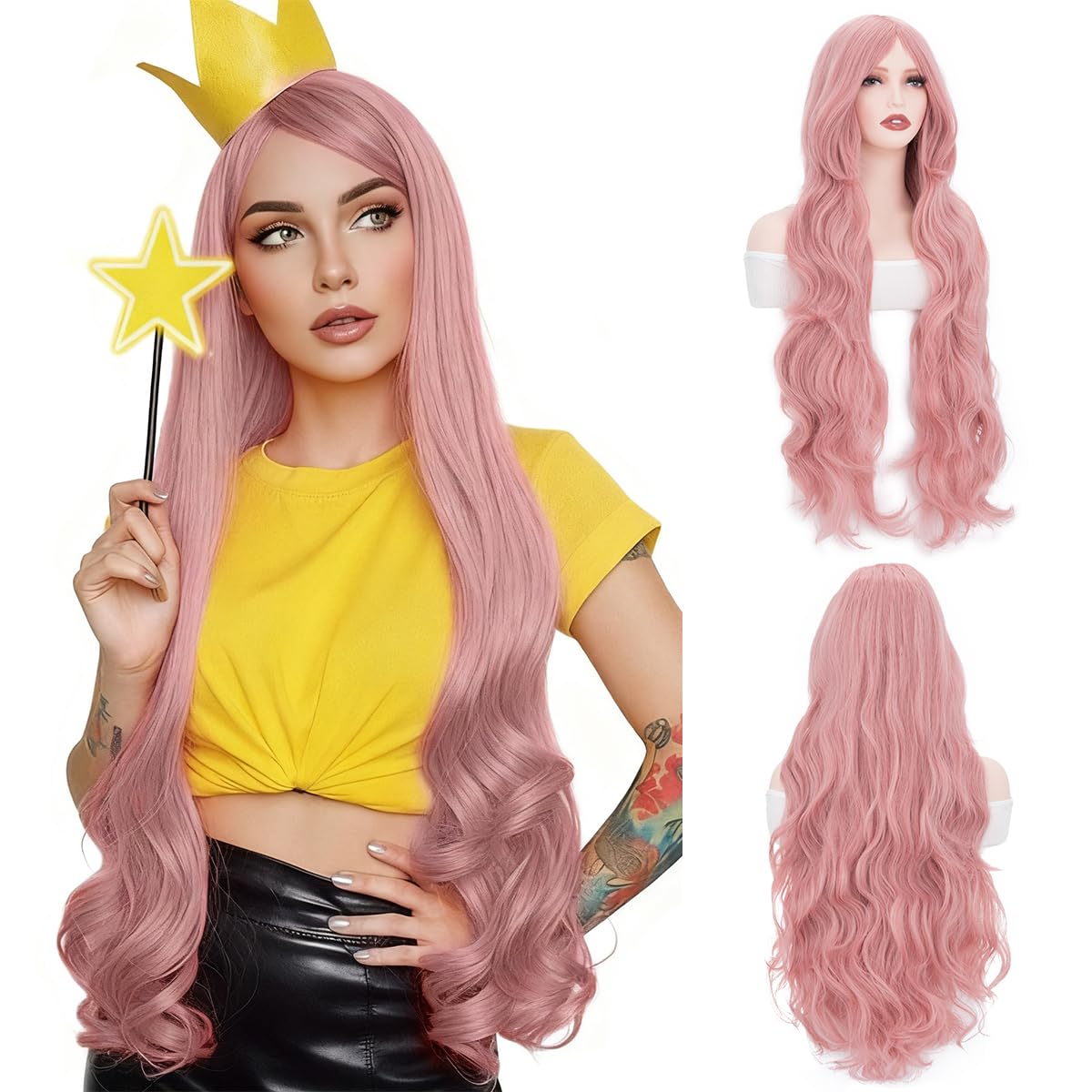Yamel Hair Wigs for Women 32 Inch Long Curly Baby Pink Synthetic Wig Adjustable Middle Part Anime Wigs for Cosplay Party Daily Use — image 1