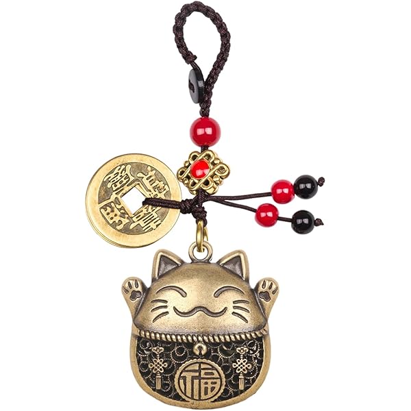 1pc * Cat Phone Charm With Red Bead - Traditional Maneki Neko Cell Phone Lanyard - * Japanese Amulet Hanging Decoration - View #3