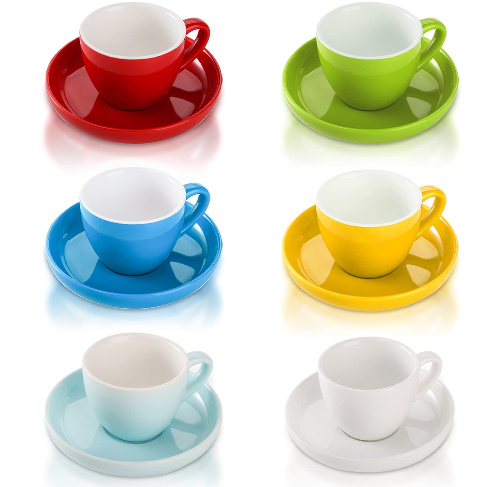 Photo 1 of DEAYOU Set of 6 Espresso Cups with Saucers, 3 Oz Tiny Porcelain Demitasse Cups, Small Ceramic Espresso Shots Cup for Coffee, Assorted Colors
