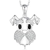 RYANEE Pave Cute Love Schnauzer Dog Pendant Necklace For Women with Natural Black Spinel in 925 Sterling Silver, Dainty Gemstone 14k White Gold Plated Necklace For Her, Jewelry Set 45cm Box Chain