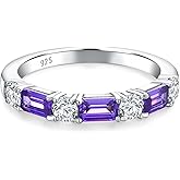 RANDES 3.5mm Half Eternity Band Sterling Silver Rings for Women Sapphire/Ruby/Emerald and Cz Wedding Bands 7 Stone Stackable Birthstone Ring Anniversary Jewelry Size 6-10