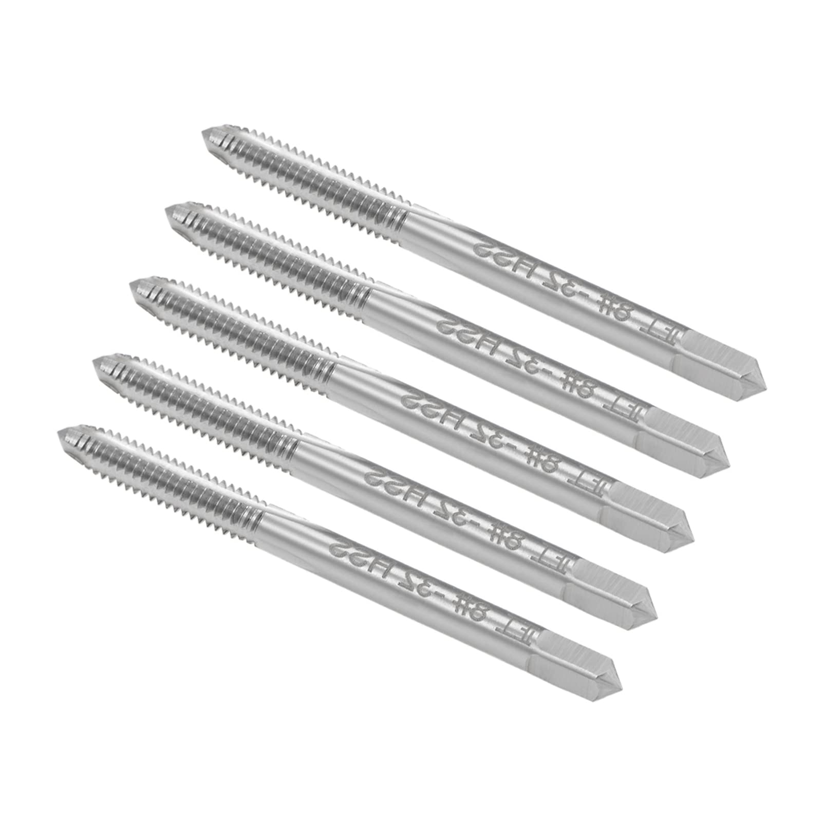 CoCud Thread Milling Taps, 8#-32 UNC Thread 2B, High Speed Steel Machine 3 Straight Flutes Screw Threading Tool - (Applications: for Tapping Drilling Machine), 5-Pieces