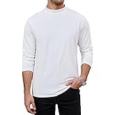 LuxMania Men's Casual Cotton Mock Turtleneck Long Sleeve T-Shirts Solid Pullover Basic Lightweight Tee Tops White S