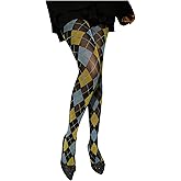 Verdusa Women's Argyle Plaid Mesh Sheer Tights High Waisted Preppy Stockings Pantyhose