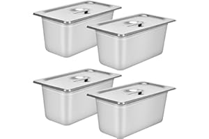 DatingDay 4 Packs Stainless Steel hotel pan,1/3 Size x 6" Deep，22 Gauge/0.7mm Steam Table Pan Anti Jam Steam Table Pan with Lid,Stainless Steel Container (1/3 Size x 6" Deep)