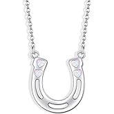 YAFEINI Horseshoe Necklace 925 Sterling Silver Opal Pendant Necklace Simple Lucky Jewelry Horseshoe Gifts for Women