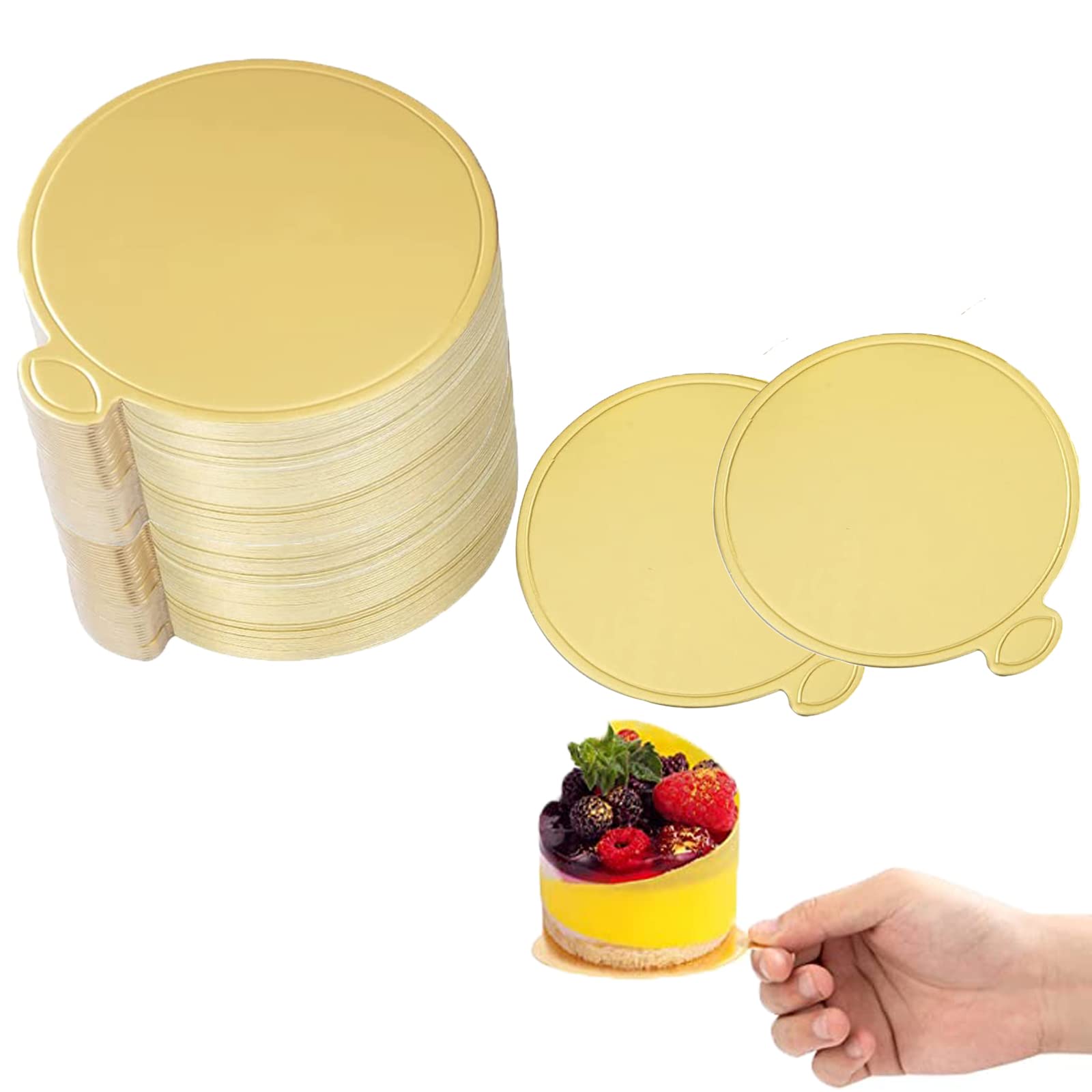 SVUPUE Cake Boards, 100 Pcs Mini Round Cake Boards, 8cm Cake Base, For Cakes, Desserts, Snacks, Gold
