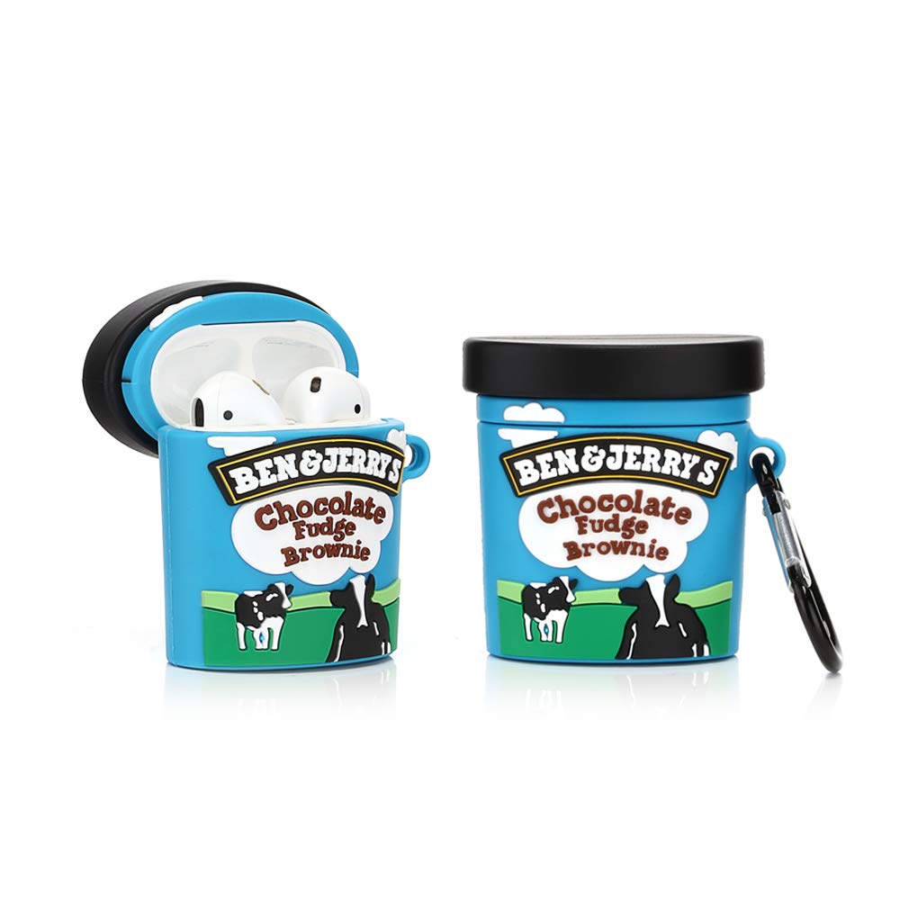 Derhom Airpods Silicone Case Funny Cute Cover Compatible for Apple Airpods 1&2[Beverage Can Series] (Benjerry Ice Cream)
