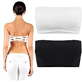 Abeillo 2 Pieces Women's Bandeau Tube Top Bra, Wireless Strapless Bralette Seamless Bandeau Tank Top Non-Slip Padded Bra, Black, White