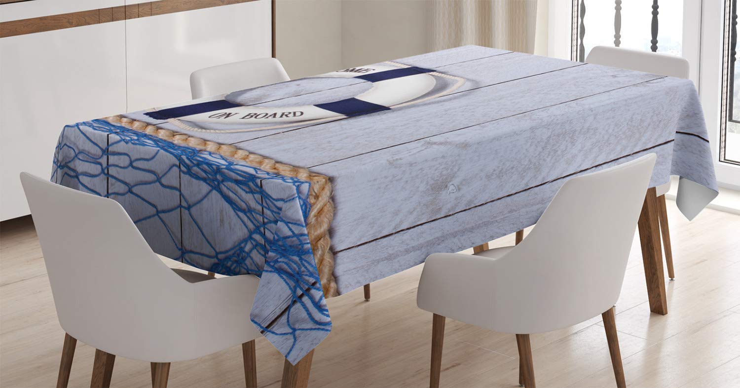 ABAKUHAUS Buoy Tablecloth, Holiday Seaman Ocean, Dining Room Kitchen Rectangular Table Cover, 54 W X 78 L, Taupe Cream Navy Blue