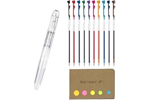 STATIONERY JP Pilot Hi-tec-c Coleto 5 Color Multi Pen Body Component, Clear, Rubber grip, 0.3mm 10 Color Ink Refills, Sticky Notes Value Set