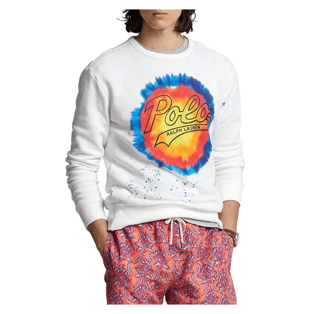 Photo 1 of Polo Ralph Lauren Men's Logo Tie-Dye-Print Long Sleeve Fleece Sweatshirt Wht Large