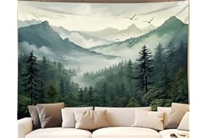 QGHOT Misty Forest Tapestry Nature Tree Tapestries Wall Hanging Foggy Large Wall Tapestry for Bedroom Living Room Home Decor (90x70in)