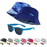 Kids Bucket Hat for Girls & Boys, Packable Fun & Cool Reversible Beach Sun Teen Toddler Bucket Hat with Sunglasses 3-14Y