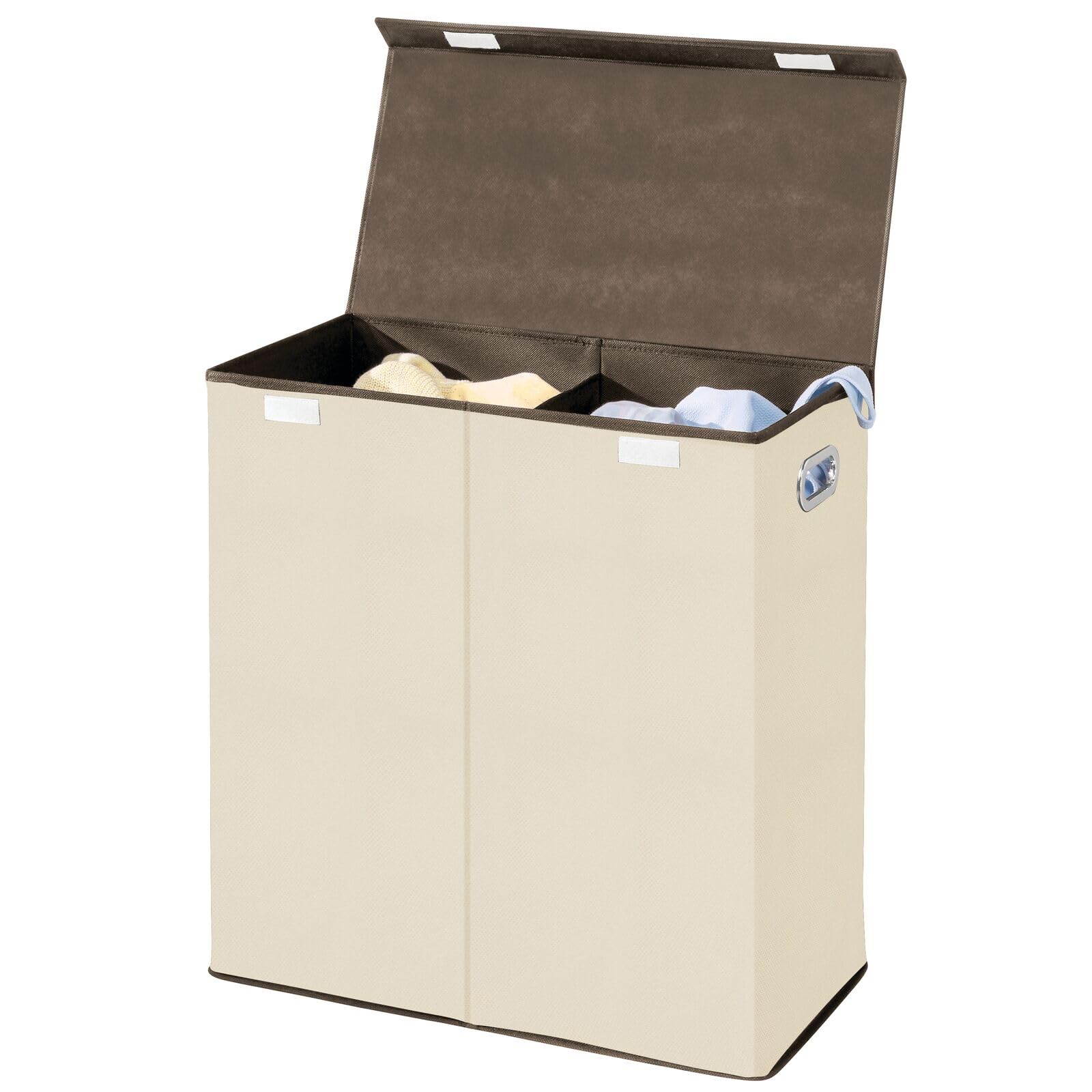 mDesign Double Laundry Bin – Foldable Laundry Basket for Bathroom or Bedroom – Also Suitable as Kids' Laundry Bin – Cream/Espresso Brown