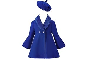 Lorilida Toddler Kids Girls Wool Blend Pea Coat Winter Trench Jacket Outwear with Beret Hat
