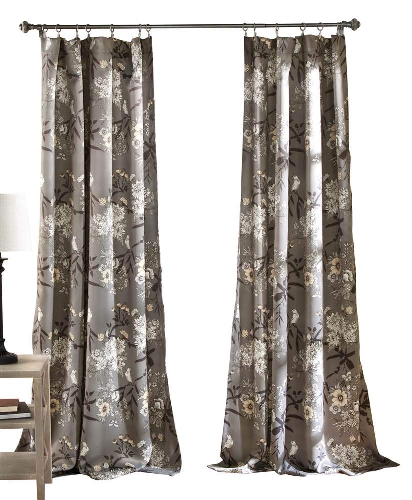Lush Decor Botanical Garden Curtains Floral Bird Print Room Darkening Window Panel Set for Living, Dining, Bedroom (Pair), 95" x 52", Gray, Polyester, Grey, 52" W x 95" L (Pack of 1) — image 1