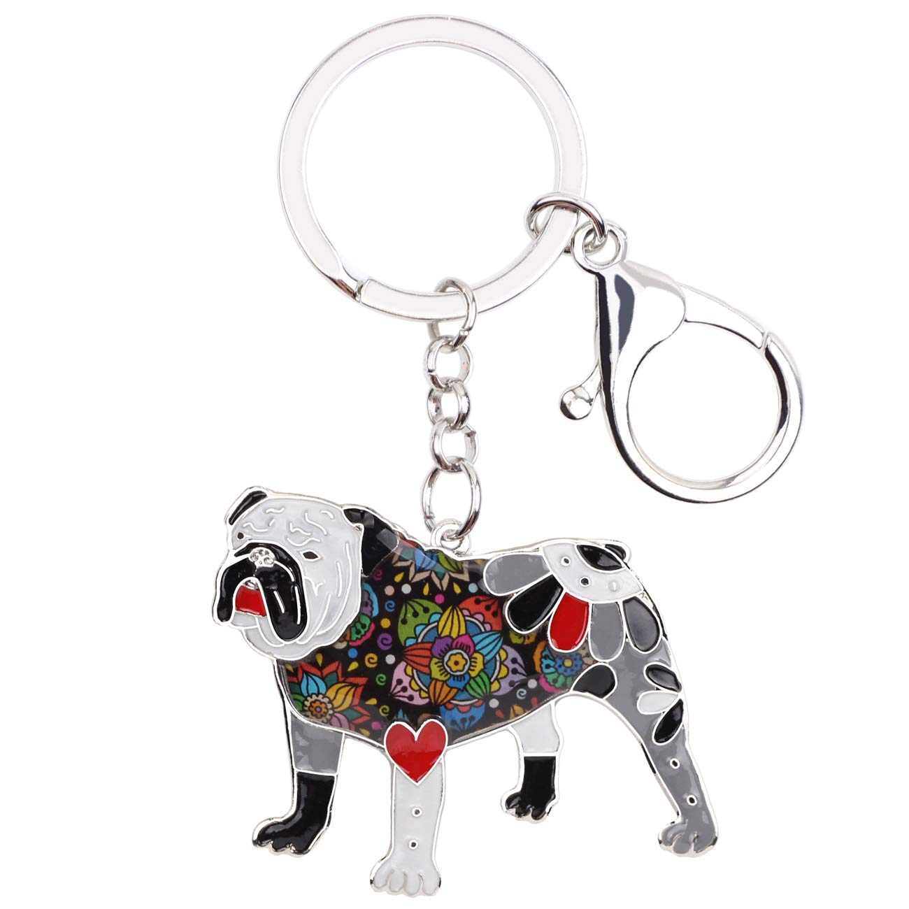WEVENI Enamel Alloy English Bulldog Bull Terrier Dog Keychain Accessories Jewelry for Women Girl Bag Charms (Gray)