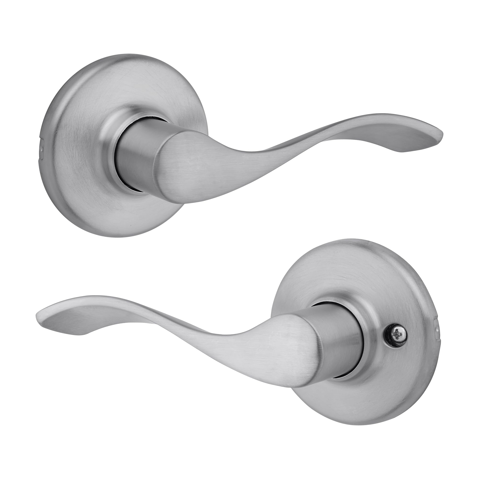 Kwikset Balboa Interior Privacy Door Handle with Lock, Door Lever for Bathroom and Bedroom, Satin Chrome Reversible Keyless Turn Lock, with Microban Protection Image