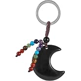 TUMBEELLUWA Crescent Moon Crystal Keyrings with 7 Chakra Beads Tassel | Crystals and Healing Stones Keychain, 7 Chakra Keychains for Car Keys, Cute Handbag Charms for Purses Wallet Bag