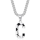 JerryHardice Initial A-Z Letter Football Soccer Necklace for Men, Silver Stainless Steel Football Soccer Charm Pendant Necklace, 22+2inch Personalized Birthday Christmas Jewelry Gifts for Men