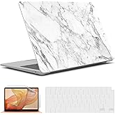 IBENZER Hard Shell Case for MacBook Air 13-inch M1 2022-2021-2020 Models with Touch ID - White Marble, AT13-WHMB+2
