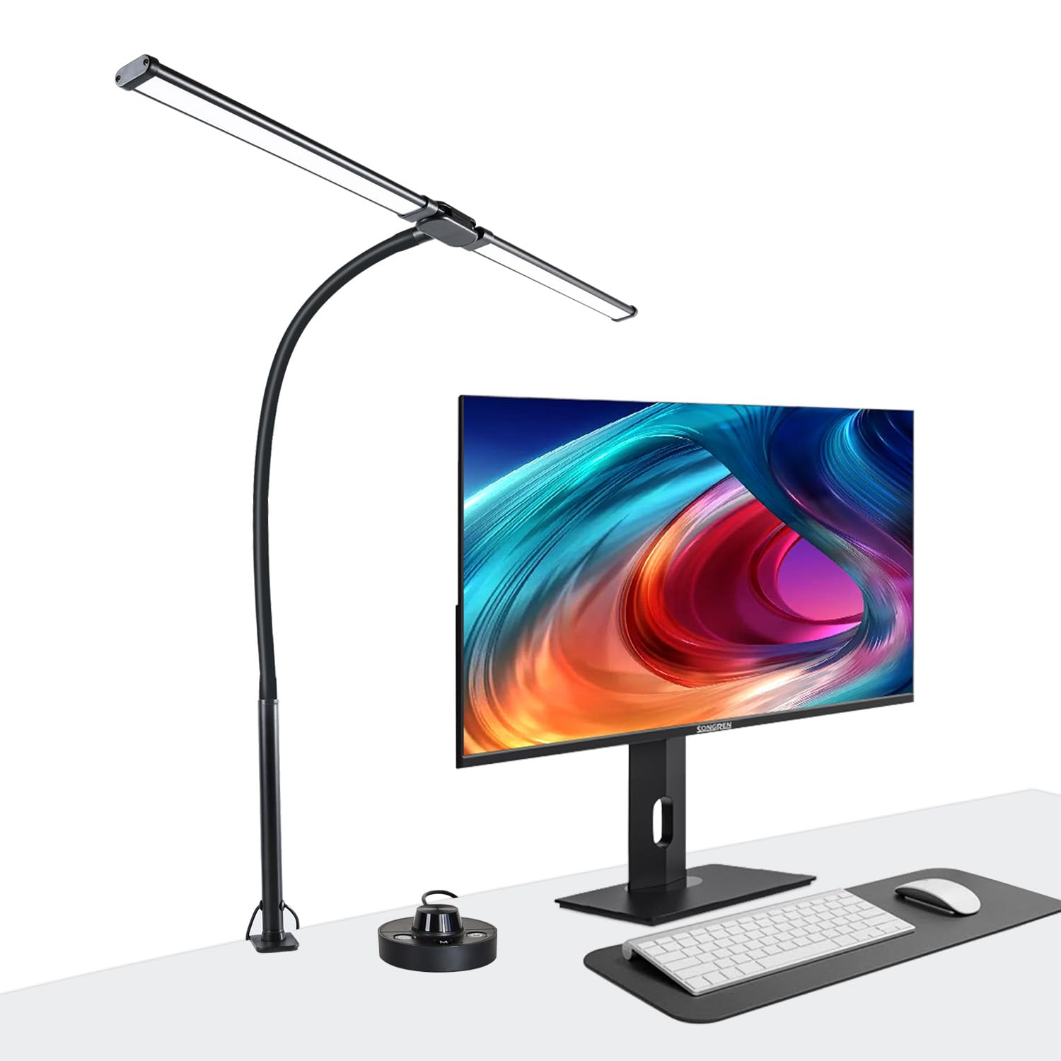 ISeebaibi LED Desk Lamp with Two Heads, Clamp On Desk Lamps, 24W, 4000 LMS, CRI>90, 5 Color Modes (2600K-6500K), 10 Brightness Levels, Adapter Included