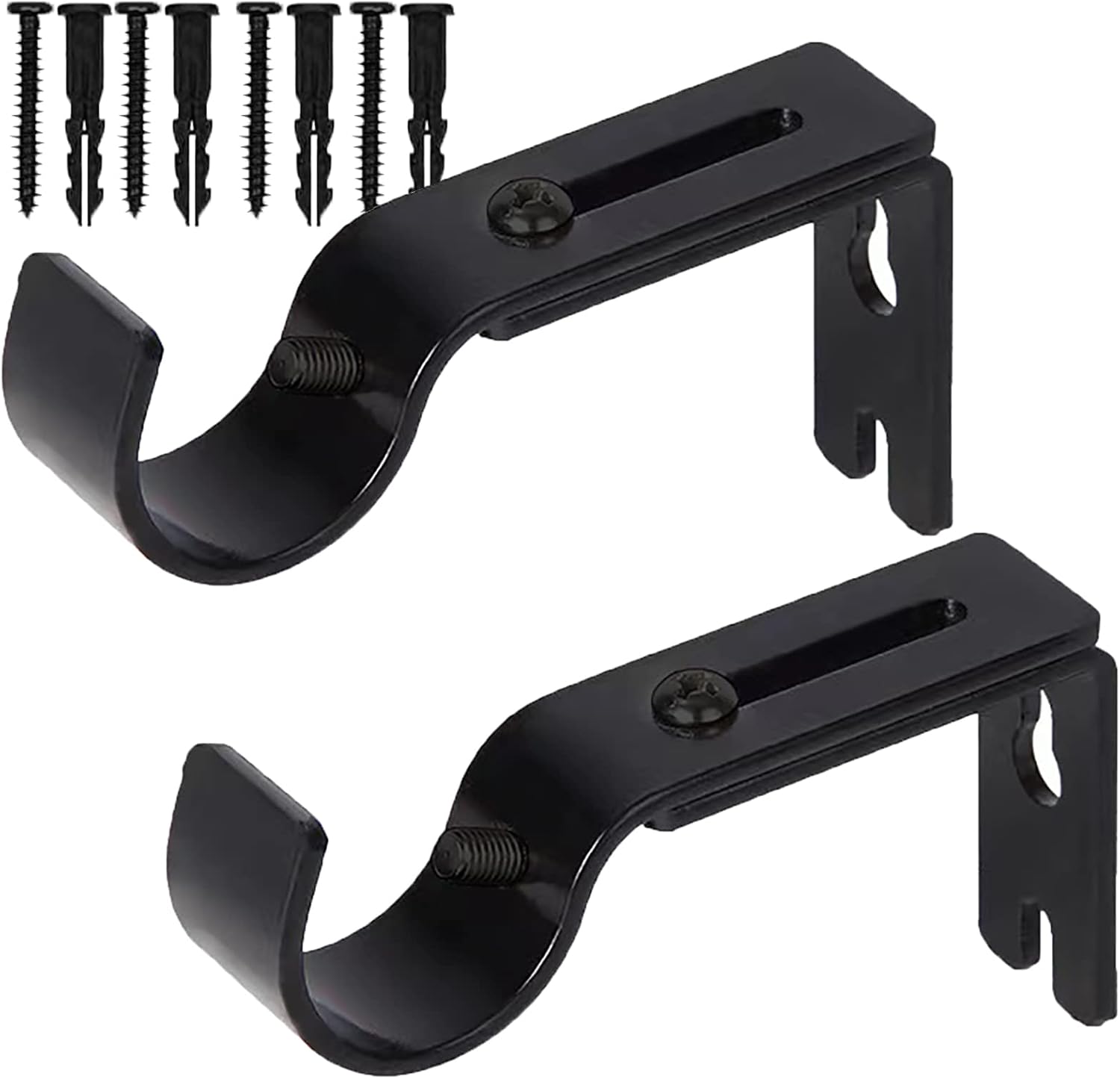 Window Treatment Hardware - Premium Curtain Rod Brackets - 2 Pack Adjustable Wall Mounts, Curtain Rod Holders for 1 Inch Rod (Black)