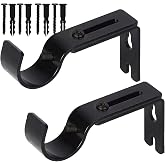 Premium Curtain Rod Brackets - 2 Pack Adjustable Wall Mounts, Curtain Rod Holders for 1 Inch Rod (Black)