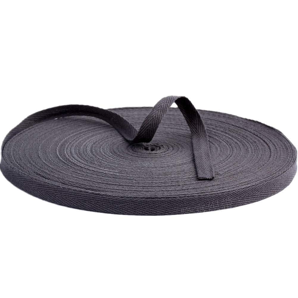 50 Meters Cotton Ribbon Herringbone Webbing Trim Fabric Tape Tapestry for Bias Binding Gift Wrapping Embellishment Craft Width 10mm (Dark Grey)