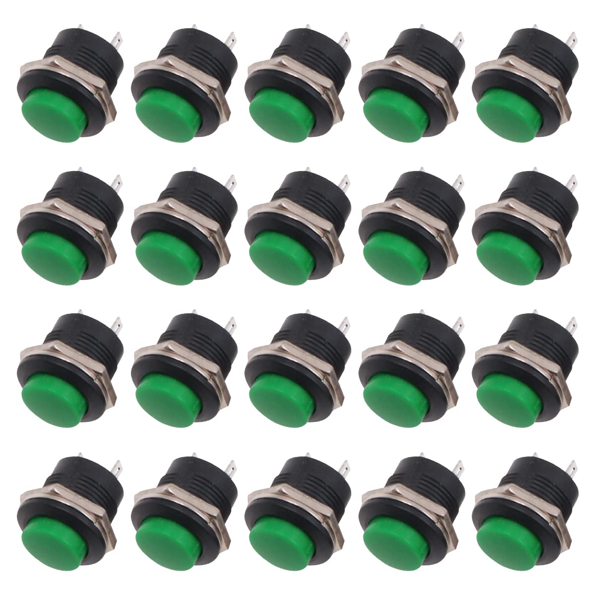 WANGCL 20PCS 16mm Momentary Push Button Mini Round Switch Self-Resetting Button 2Pins 3A 250V AC - Green