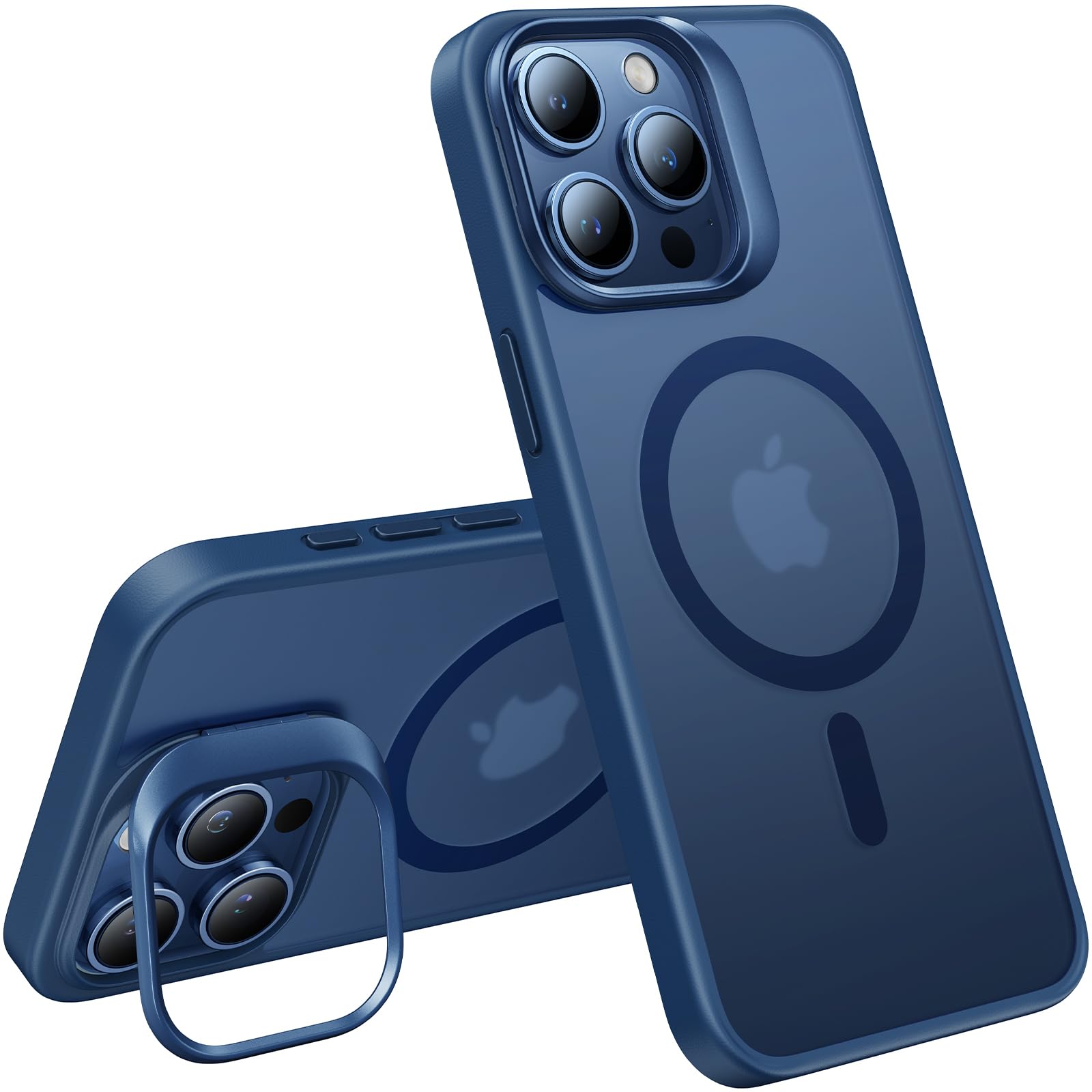 Photo 1 of TORRAS Magnetic for iPhone 15 Pro Case, Compatible with MagSafe, Invisible Camera Kickstand, Military-Grade Shockproof Translucent Anti-Scratch Hard Back and Soft Edge Phone Case, Navy Blue
