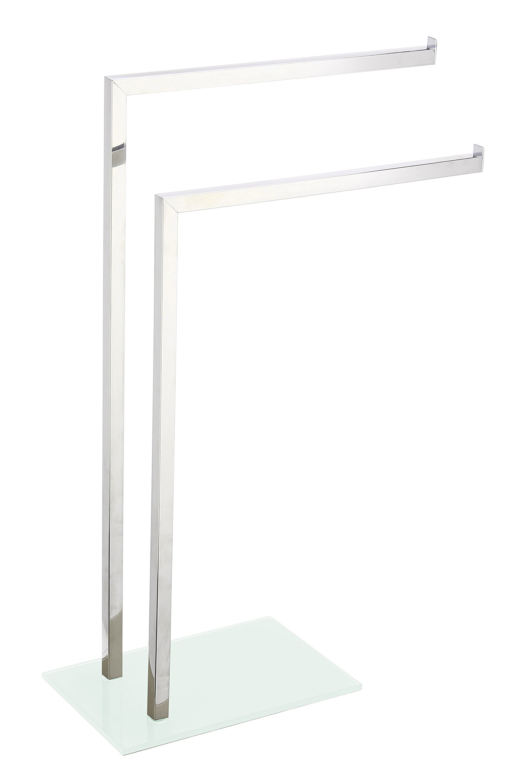 King Home P1407429/B Floor Standing Towel Rack 2 Arms Glass Base White, 45X20X69H