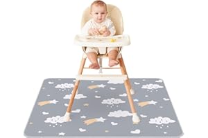 Innokids Baby Splat Mat for Under High Chair 51 x 51 Inch Waterproof and Washable Splash Mat Anti-Slip Floor Protector Under Highchair Mess Prevention (51" x 51", Grey Clouds)