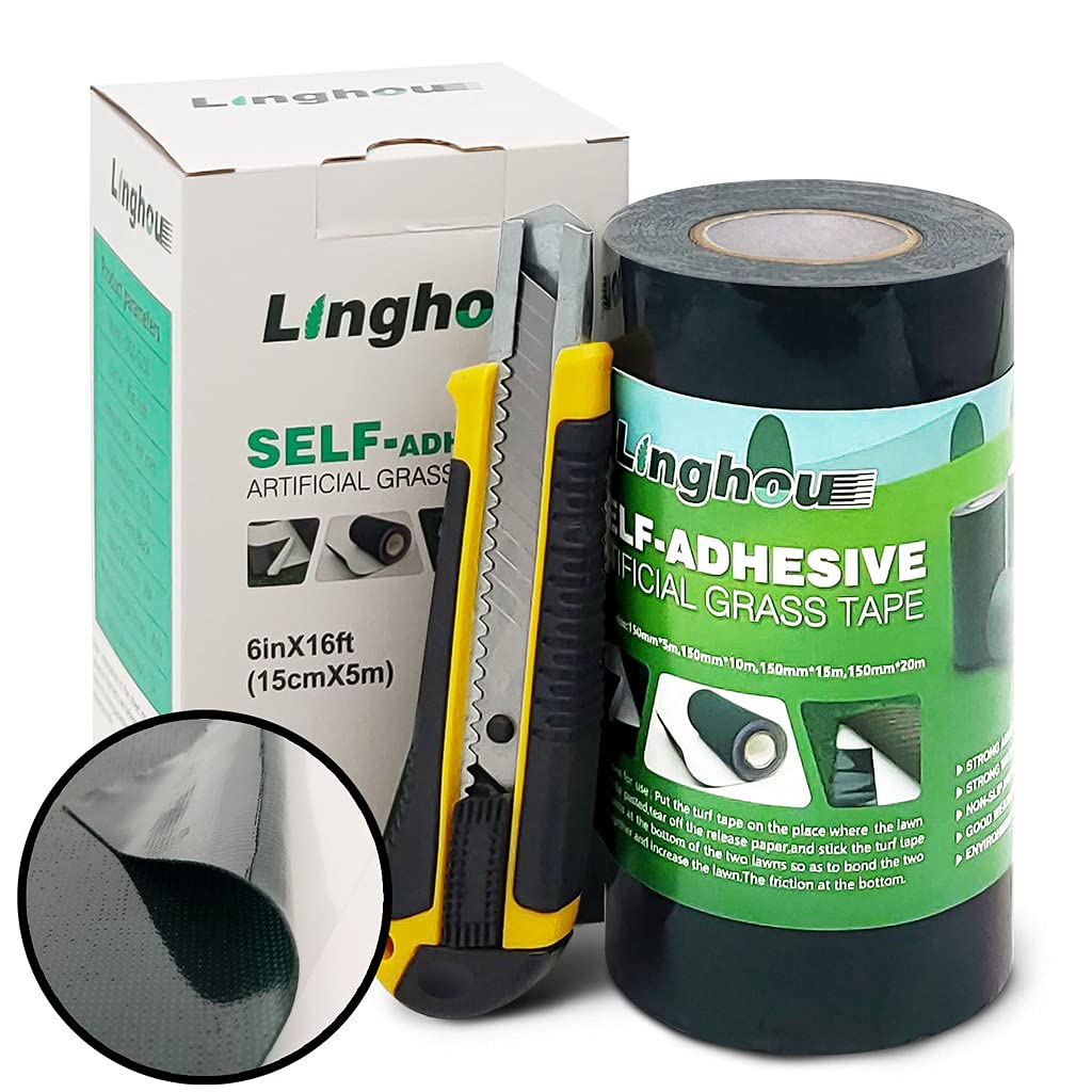 Photo 1 of Linghou Double Sided Artificial Grass Tape 6" x 33' Glue Backed Self Adhesive Turf Tape for Synthetic Turf Installation on Concrete Tile Wood Floors Indoor Outdoor Hard Surfaces Durable