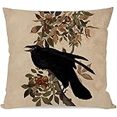 PANDICORN Gothic Vintage Halloween Crow Throw Pillow Cover 18x18 Inch Raven Olive Leaves Victorian Country Cottagecore Fall Decorations Decorative Throw Pillow Case for Home Couch Dark Academia Decor