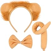 EVERMARKET Lion Costume Headwear Set, 3 Pieces Lion Ears Headband, Tail and Bow Tie Animal Fancy Dress Kit, Party Accessories for Halloween, Birthday, Christmas, Cosplay Dress Up Party Decorations