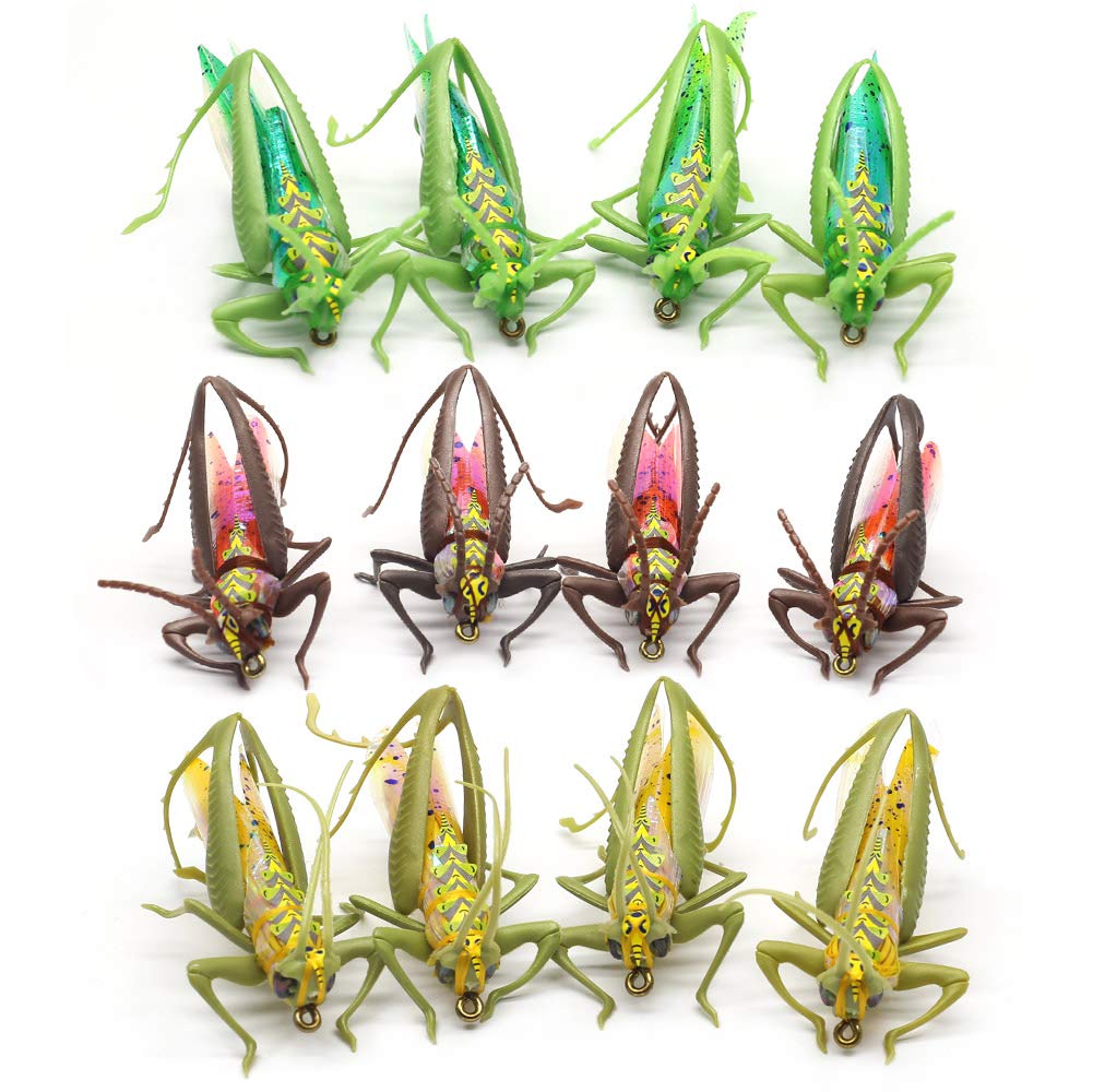 YZD Realistic Grasshopper fly Fishing Flies Set 3 sizes 3 Colors (12 Flies 3 Colors-L size)