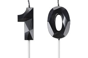YIRAN Number 10 Candles,10th Birthday Candles,Black Happy Birthday Candle for Cake,3D Design Cake Topper Decorations for Boy Men Pet Birthday Party Wedding Anniversary Celebration Supplies