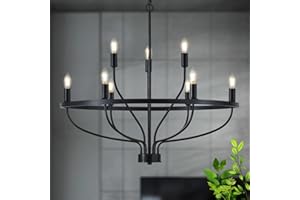 Widluth Industrial 30" Black Chandelier Vintage 9-Lights Farmhouse Candle Style Black Chandeliers Light Fixture Retro Modern Black Chandelier for Dining Room, Kitchen Island, Living Room, Bedroom, E12