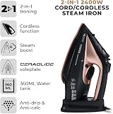 Tower T22008RG CeraGlide Cordless Steam Iron Ceramic Soleplate Black Rose Gold view 2
