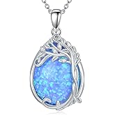 MOTIEL 925 Sterling Silver Blue Opal with Tree of Life Necklace for Women Valentine's Day Birthday Gift for Mother Her